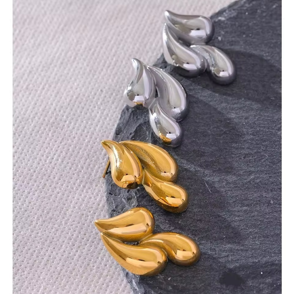 Silver Abstract Drop Earrings – Stainless Steel - Picture 4 of 9
